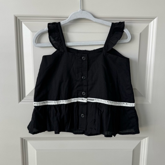 Janie and Jack Baby Girls White & Black Peplum Top with White Crochet Trim 6-12m - Picture 4 of 5